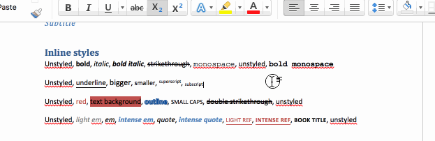 Editor screenshot with a demo of copy-pasting from Word, removing all formatting